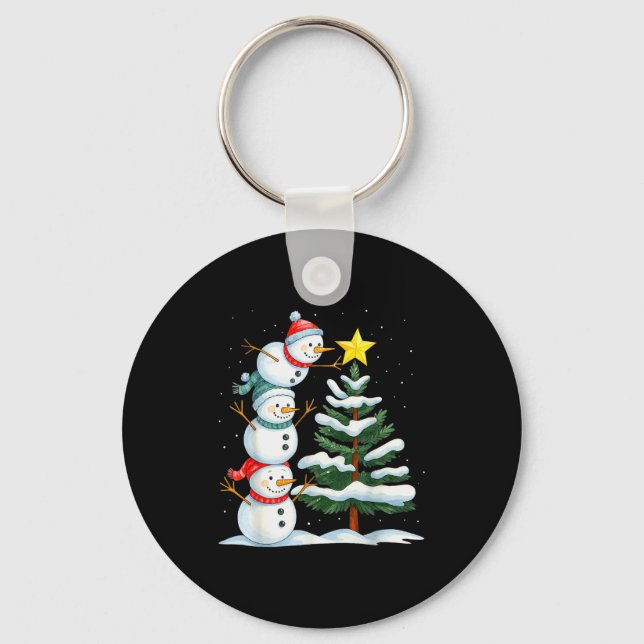 Porte-clés Funny Christmas Snowman Topper Tree Holiday Family (Recto)