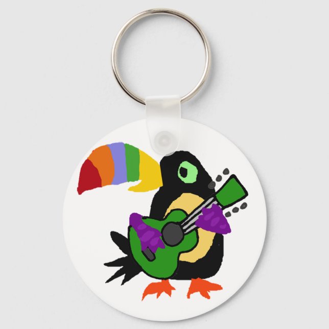 Porte-clés Funny Colorful Toucan Bird Playing Guitar (Recto)