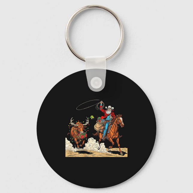 Porte-clés Funny Cowboy Santa Christmas Holiday Western Style (Recto)