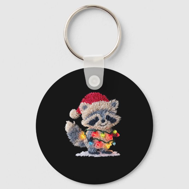 Porte-clés Funny Crochet Christmas Raccoon Xmas Lights Girly  (Recto)