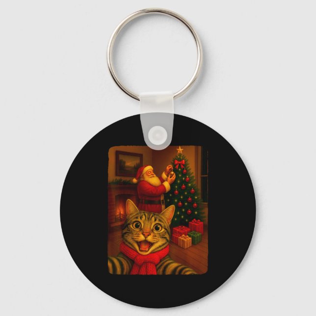 Porte-clés Funny Cute Cat Selfie With Santa Christmas Xmas Wo (Recto)