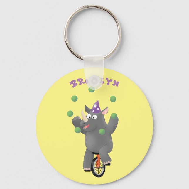 Porte-clés Funny cute rhino juggling on unicycle cartoon (Recto)
