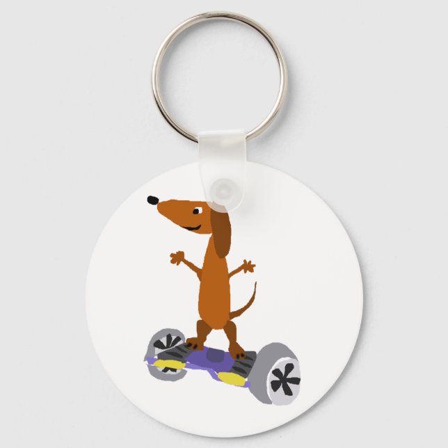 Porte-clés Funny Dachshund Dog on Hoverboard (Recto)