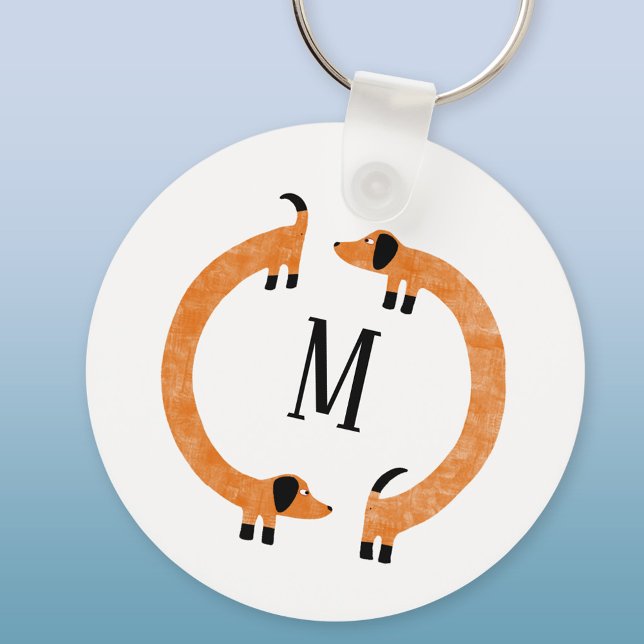 Porte-clés Funny Dachshund Saucisse Chien Monogramme (Monogram personalized initial fun Dachshund Wiener Sausage dog aluminium keyring keychain)