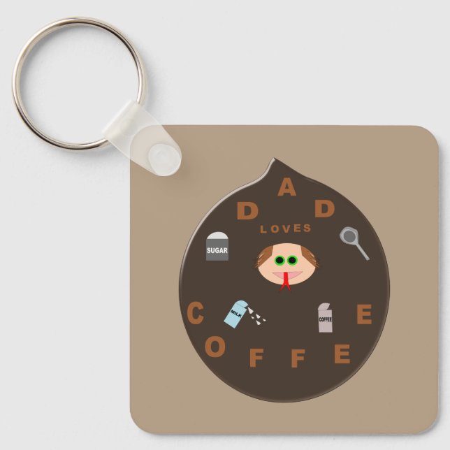 Porte-clés Funny Dad Monster Loves Coffee Custom (Recto)