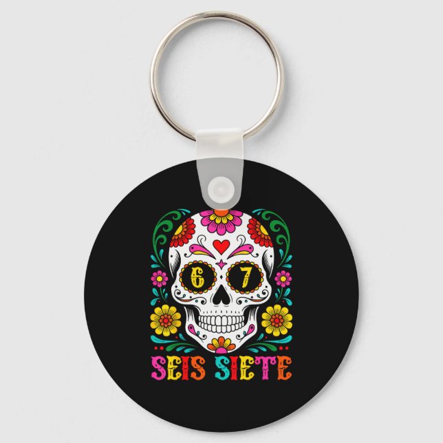 Porte-clés Funny Dia De Los Muertos Sugar Skull Seis Siete 67 (Recto)