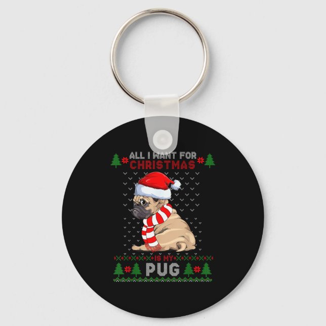 Porte-clés Funny Dog Lovers Cute Pug Santa Hat Ugly Christmas (Recto)