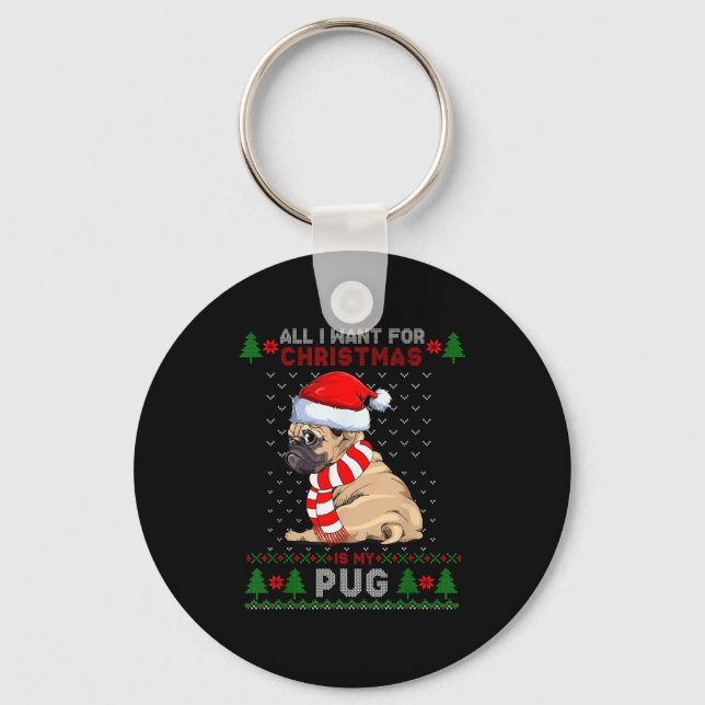 Porte-clés Funny Dog Lovers Cute Pug Santa Hat Ugly Christmas (Recto)