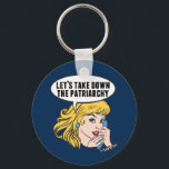 Porte-clés Funny Feminist Pop Art Anti Patriarchy Quote Woman<br><div class="desc">Let's Take Down the Patriarchy gift. Cute retro pop art feminism design for a strong pro choice woman voting for female leadership in our country. Stand up for women's rights and female empowerment with this cool political humor cartoon that features a pretty blonde leader planning a women's march on a...</div>