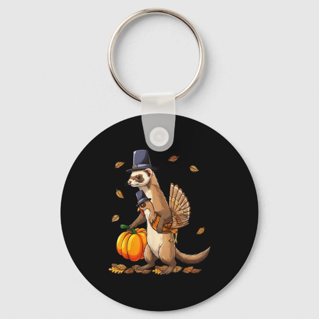 Porte-clés Funny Ferret Turkey Pumpkin Thanksgiving Gift Men  (Recto)