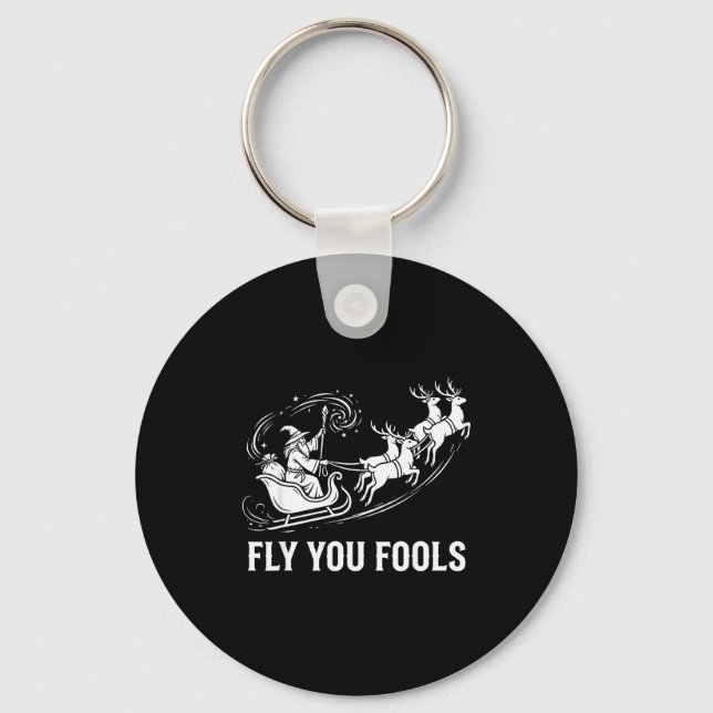 Porte-clés Funny Fly You Fools Santa Sleigh Reindeer Christma (Recto)