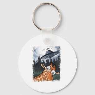 Porte-clés Funny Giraffe UFO Zoo Animal Weird Meme Graphique