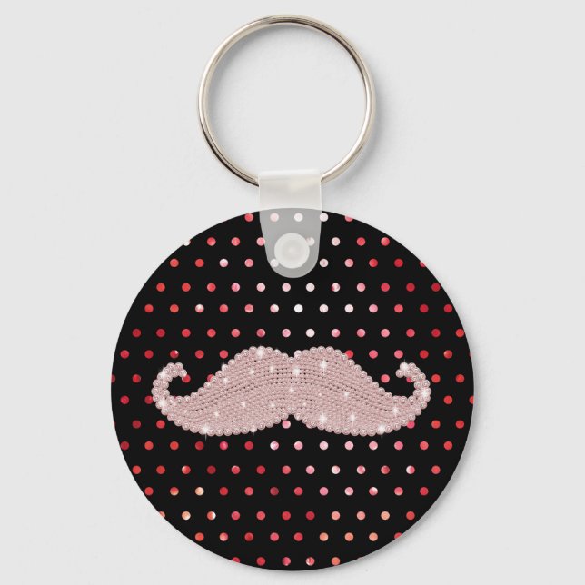 Porte-clés Funny Girly Pink Bling Mustache Polka Dots Pattern (Recto)