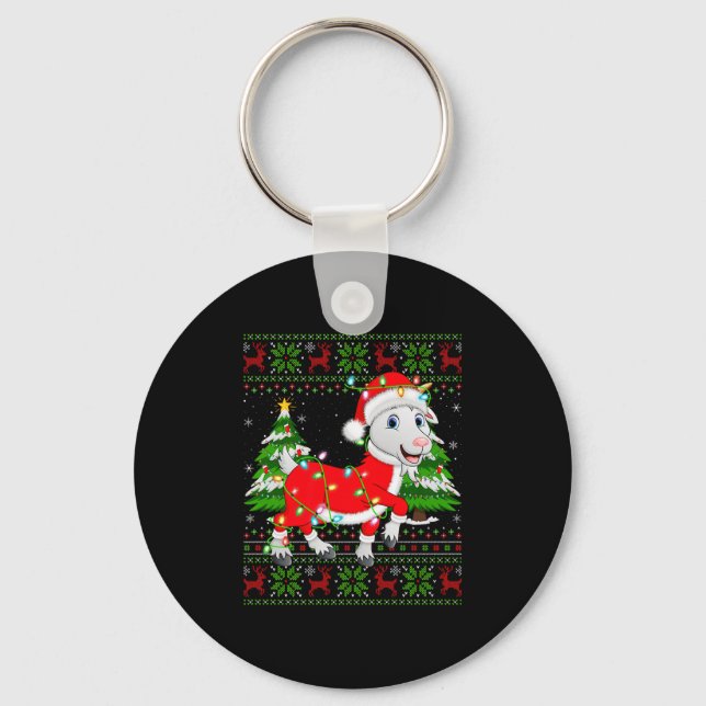 Porte-clés Funny Goat Christmas Lights Santa Costume Ugly Xma (Recto)