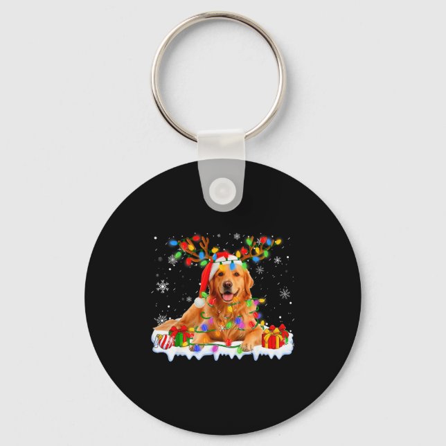Porte-clés Funny Golden Retriever Christmas Santa Hat Reindee (Recto)