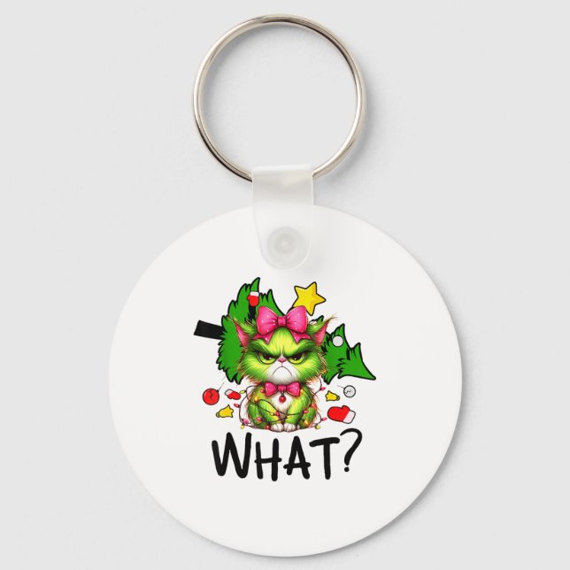 Porte-clés Funny Green Cat Christmas Tree Merry Xmas Humor Ca (Recto)