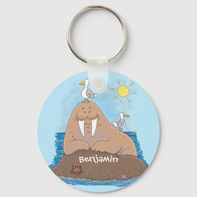Porte-clés Funny happy walrus cartoon illustration (Recto)