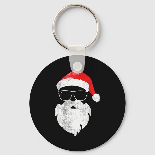 Porte-clés Funny Hipster Santa Face With Hat Beard &amp; Gles (Recto)