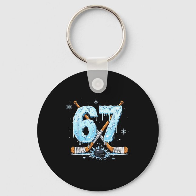 Porte-clés Funny Hockey Lovers Drip 6-7 Number Six Seven Puck (Recto)
