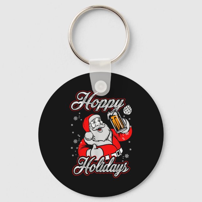 Porte-clés Funny Hoppy Holidays Santa Beer Christmas Drinking (Recto)