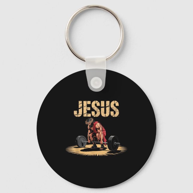 Porte-clés Funny Jesus Weightlifting Christian Gym Humor  (Recto)