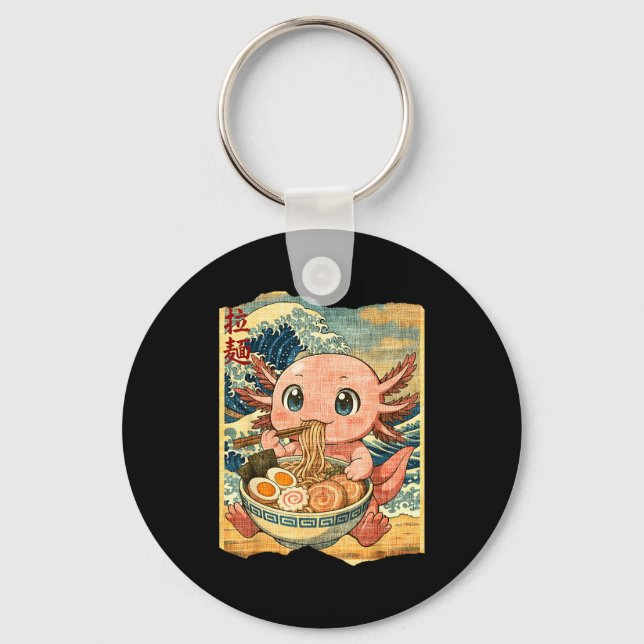 Porte-clés Funny Kawaii Axolotl Ramen Noodle Bowl Japanese Wa (Recto)