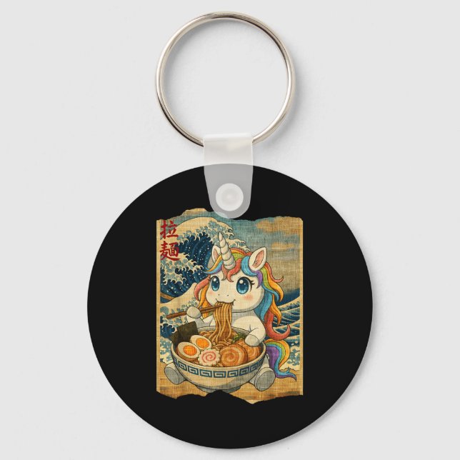 Porte-clés Funny Kawaii Unicorn Ramen Noodle Bowl Japanese Wa (Recto)