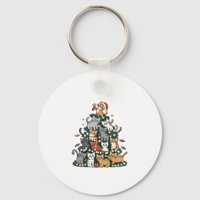 Porte-clés Funny Kitten Christmas Tree Chat Animal de compagn (Recto)
