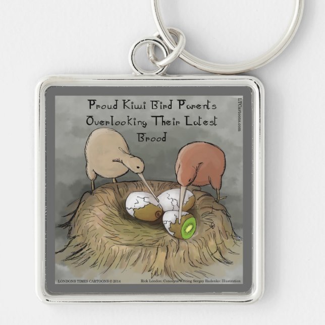 Porte-clés Funny Kiwi Birds Tending Their Fruit (Devant)