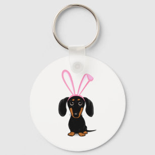Porte-clés Funny Lapin de Pâques Chien Dachshund Noir et Tan