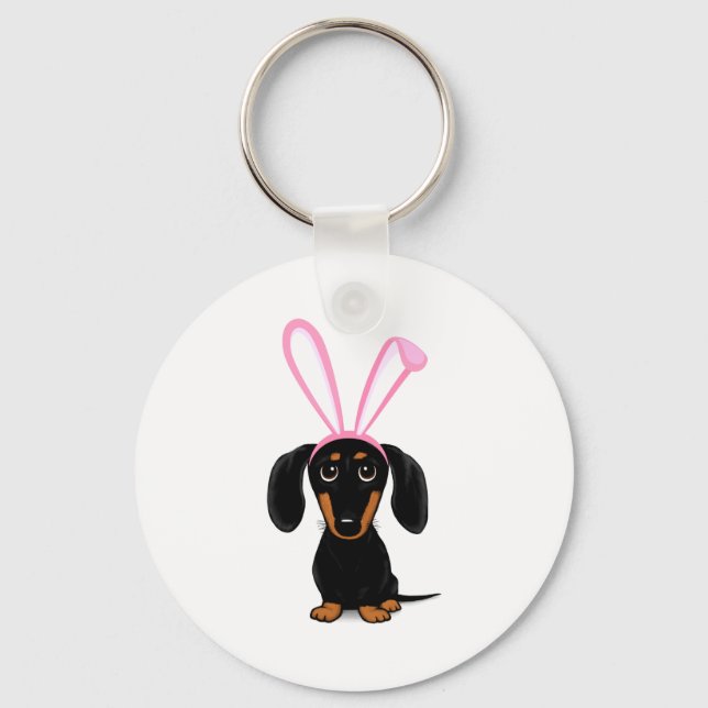 Porte-clés Funny Lapin de Pâques Chien Dachshund Noir et Tan  (Recto)