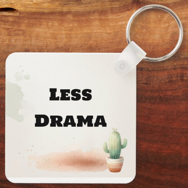 Porte-clés Funny Less Drama Quote Kawaii Cactus Art (Verso)
