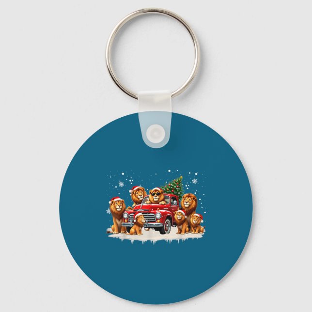 Porte-clés Funny Lion Riding Christmas Tree Truck Christmas  (Recto)