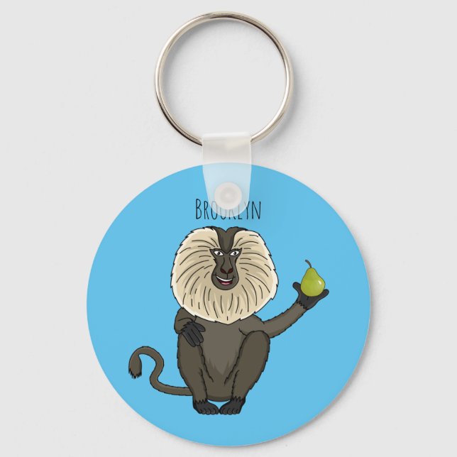 Porte-clés Funny lion tailed macaque monkey cartoon (Recto)