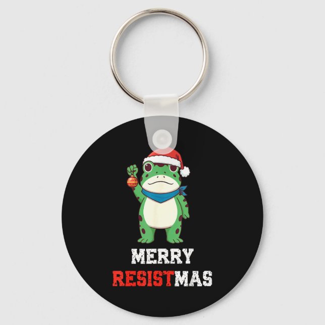 Porte-clés Funny Litical Frog Christmas Merry Resistmas 2025  (Recto)