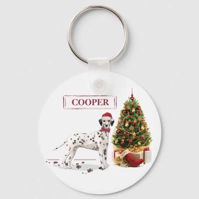 Porte-clés Funny Noël Dalmatien Chien et Arbre (Recto)