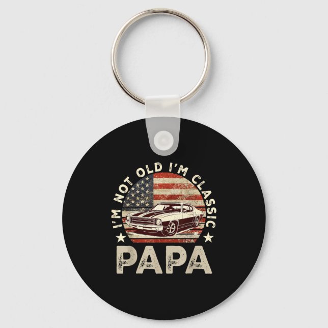 Porte-clés Funny Old Car Clic American Us Flag Mens Dad Papa  (Recto)