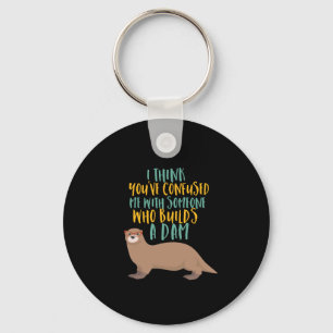 Porte-clés Funny Otter Cartoon Confused with Dam Beaver