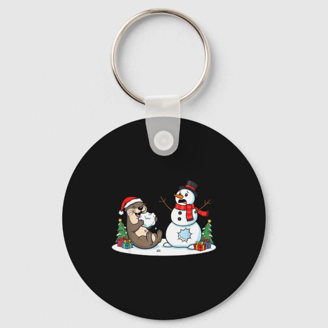 Porte-clés Funny Otter Snowman Christmas Tree Xmas Womens Men (Recto)