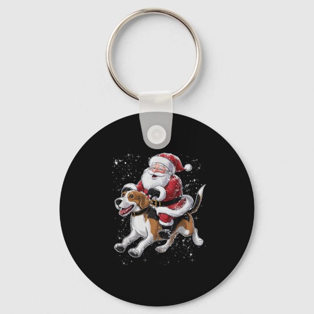 Porte-clés Funny Père Noël équitation Chien Beagle Noël Pour (Recto)