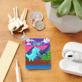 Porte-clés Funny Pixel Gamer Pixelated- Dinosaur Illustration
