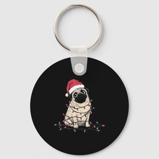 Porte-clés Funny Pug Christmas Graphics Dog Lights Lover Owne (Recto)