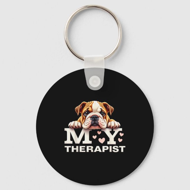 Porte-clés Funny Puppy My Therast English Bulldog Dog  (Recto)