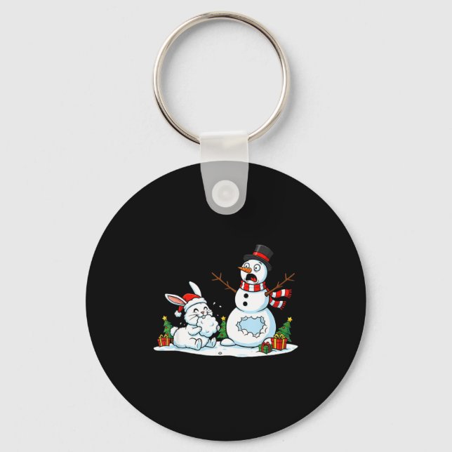 Porte-clés Funny Rabbit Snowman Christmas Bunny Womens Mens K (Recto)