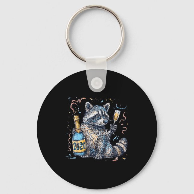 Porte-clés Funny Raccoon With Champagne Disco Ball New Years  (Recto)