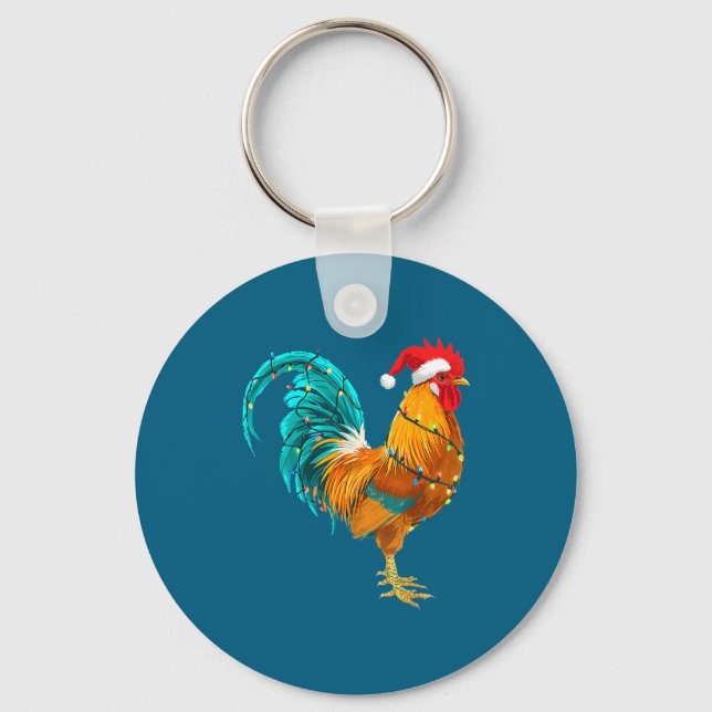 Porte-clés Funny Rooster Chicken Santa Christmas Lights Farme (Recto)