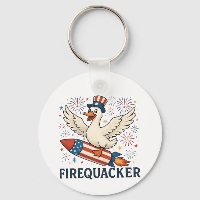 Porte-clés Funny Rubber Duck USA Patriotic Firequacker 4e (Recto)