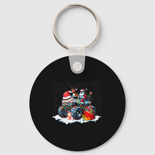 Porte-clés Funny Santa Clause Riding Monster Red Truck Xmas T (Recto)