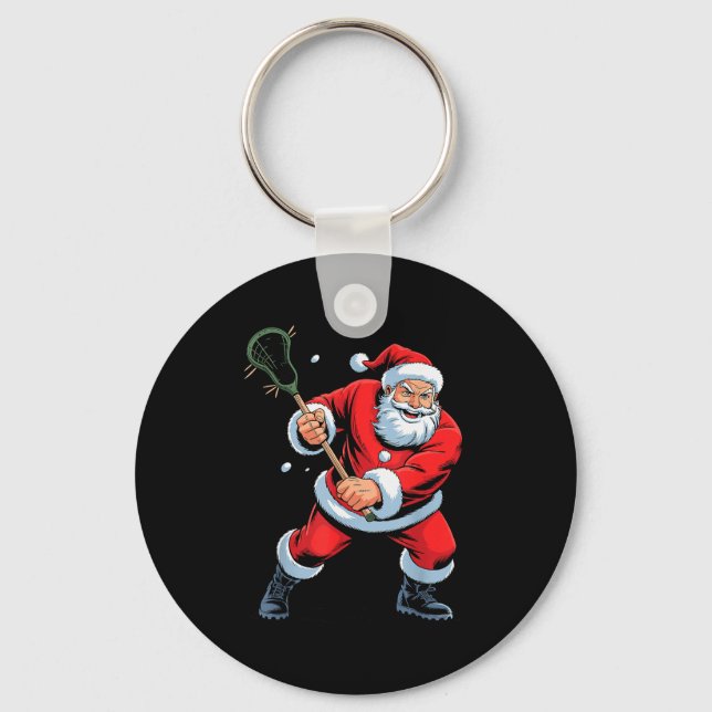 Porte-clés Funny Santa Playing Lacrosse Holiday Christmas Xma (Recto)