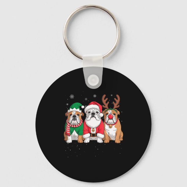 Porte-clés Funny Santa Reindeer English Bulldog Dog Women Men (Recto)
